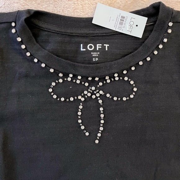 NWT LOFT Sparkle Bow Black Pullover Sweater Size SP - Picture 3 of 7